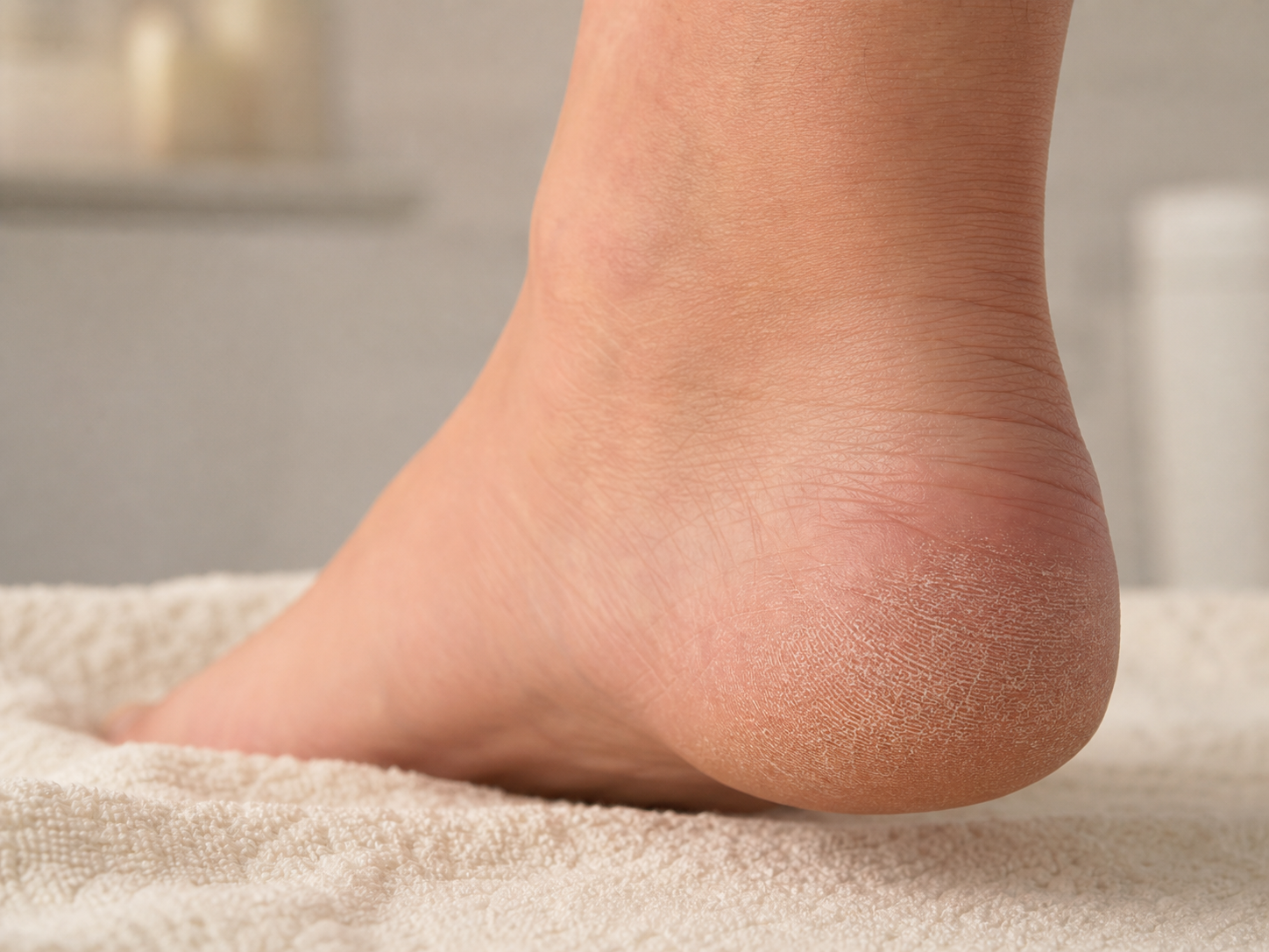 Natural heel with mild dry skin before pedicure care
